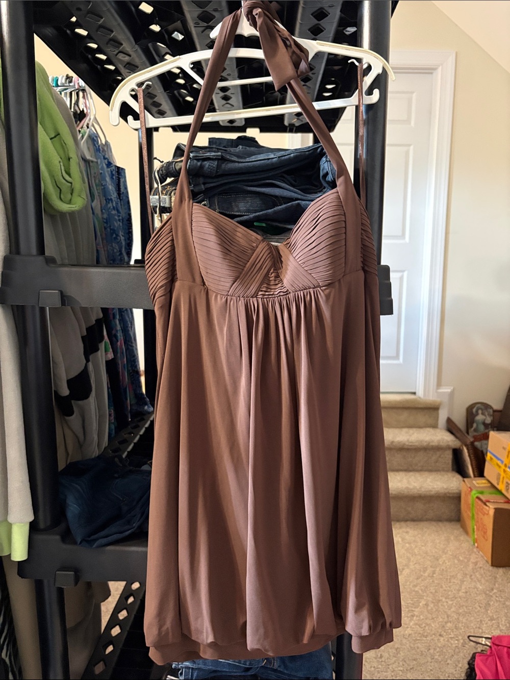 Y2K BCBG Chocolate Brown Bandeau Bubble Hem‎ Mini Dress